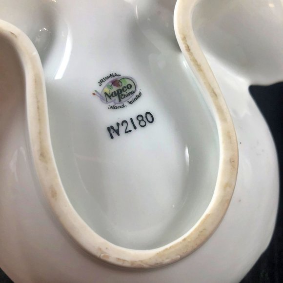 NAPCO Candy Nut Nappy Dish Violets Porcelain Trimmed in Gold Gilded MCM - Picture 5 of 7